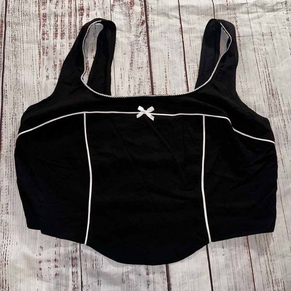 Forever 21 Bow Front Coquette Black Crop Top-1x
